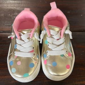Carters gold and multi colored polka dot tennis shoes sz 4